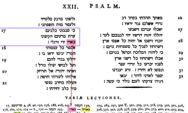 What is the meaning of the Hebrew word כארו as used in Psalm 22:17?